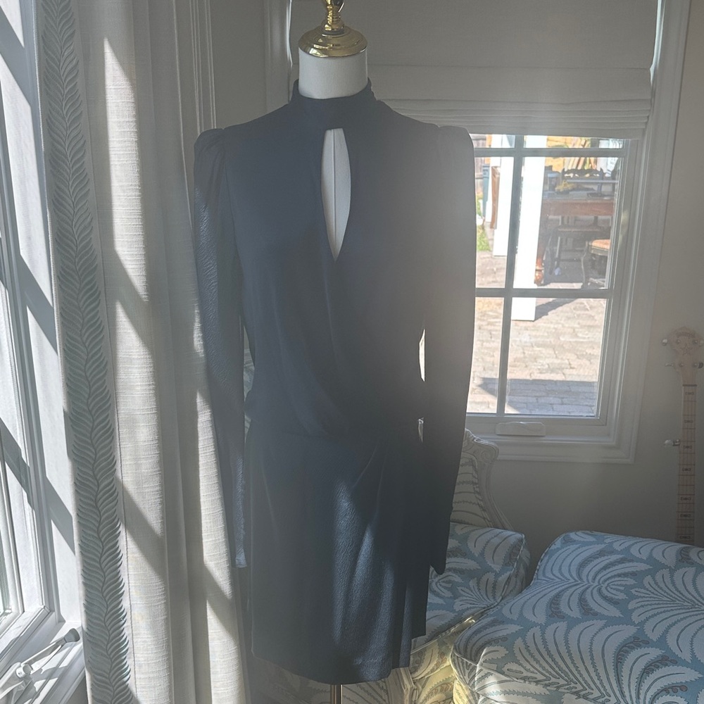 Frame Denim Navy Silk Long  Sleeve Dress